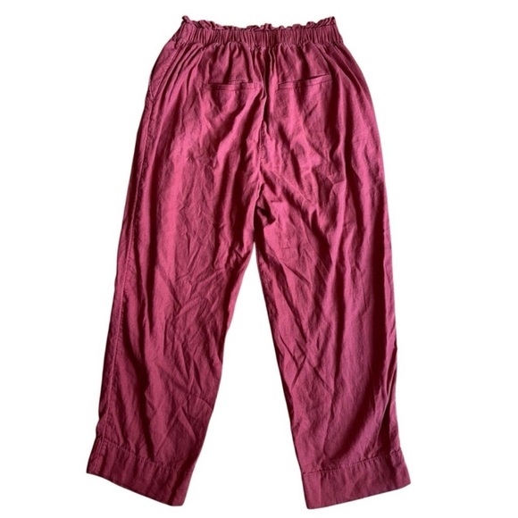 LOFT Linen Wine Red Straight Leg Pants with Elastic Waistband - Picture 2 of 5